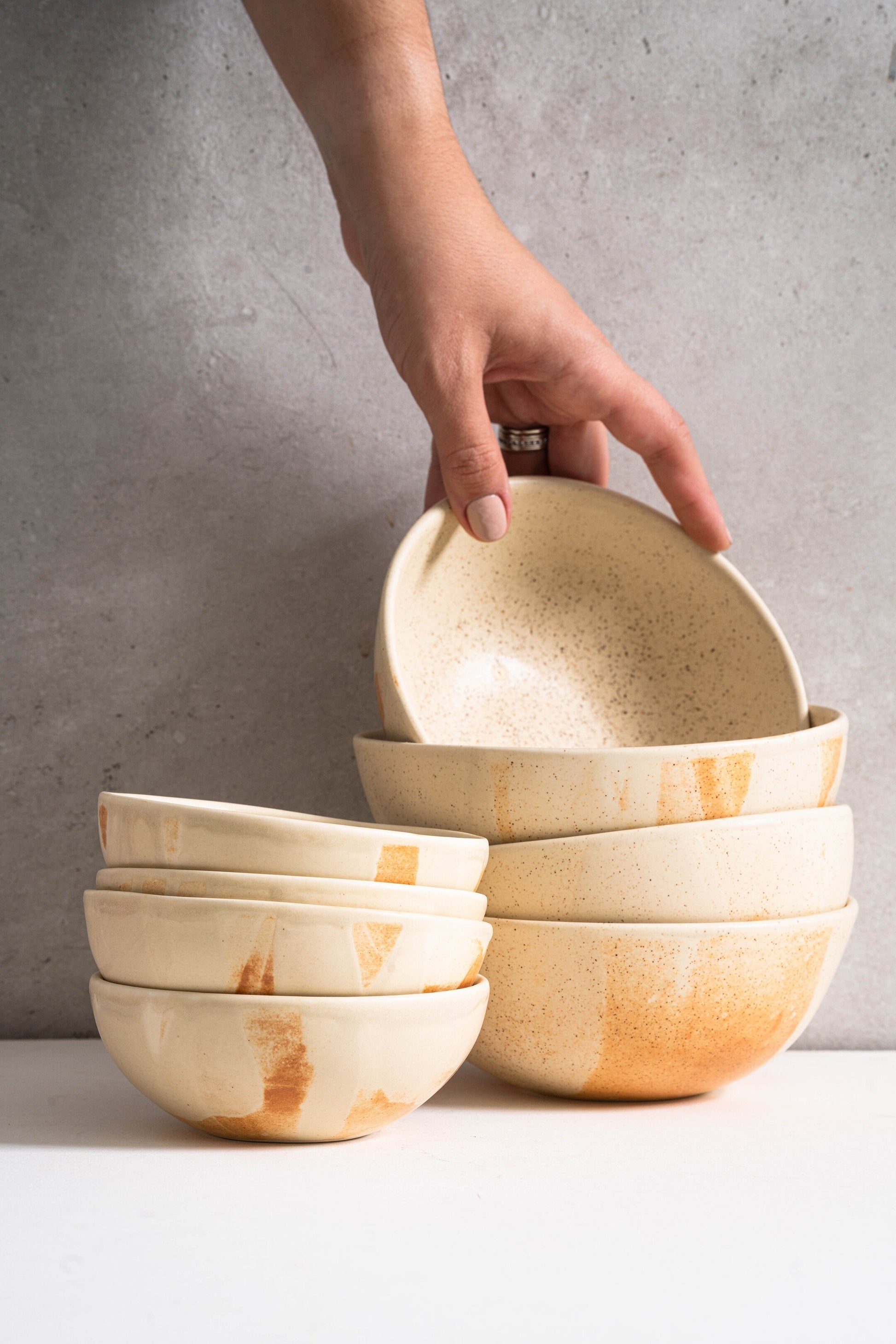 Handmade Beige Stoneware Bowl
