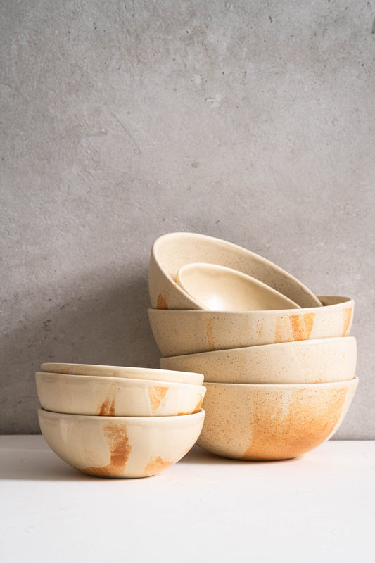 Handmade Beige Stoneware Bowl