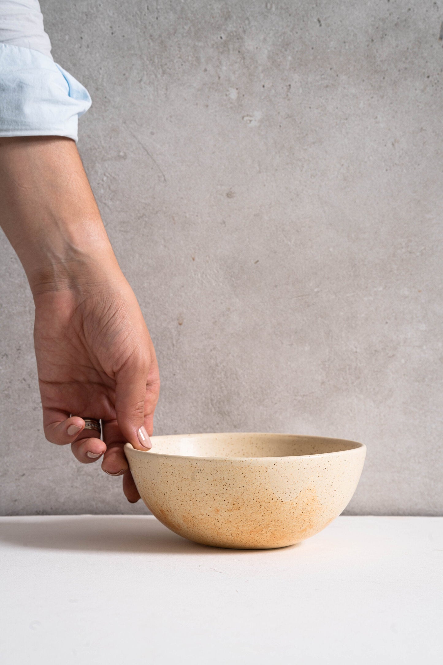 Handmade Beige Stoneware Bowl