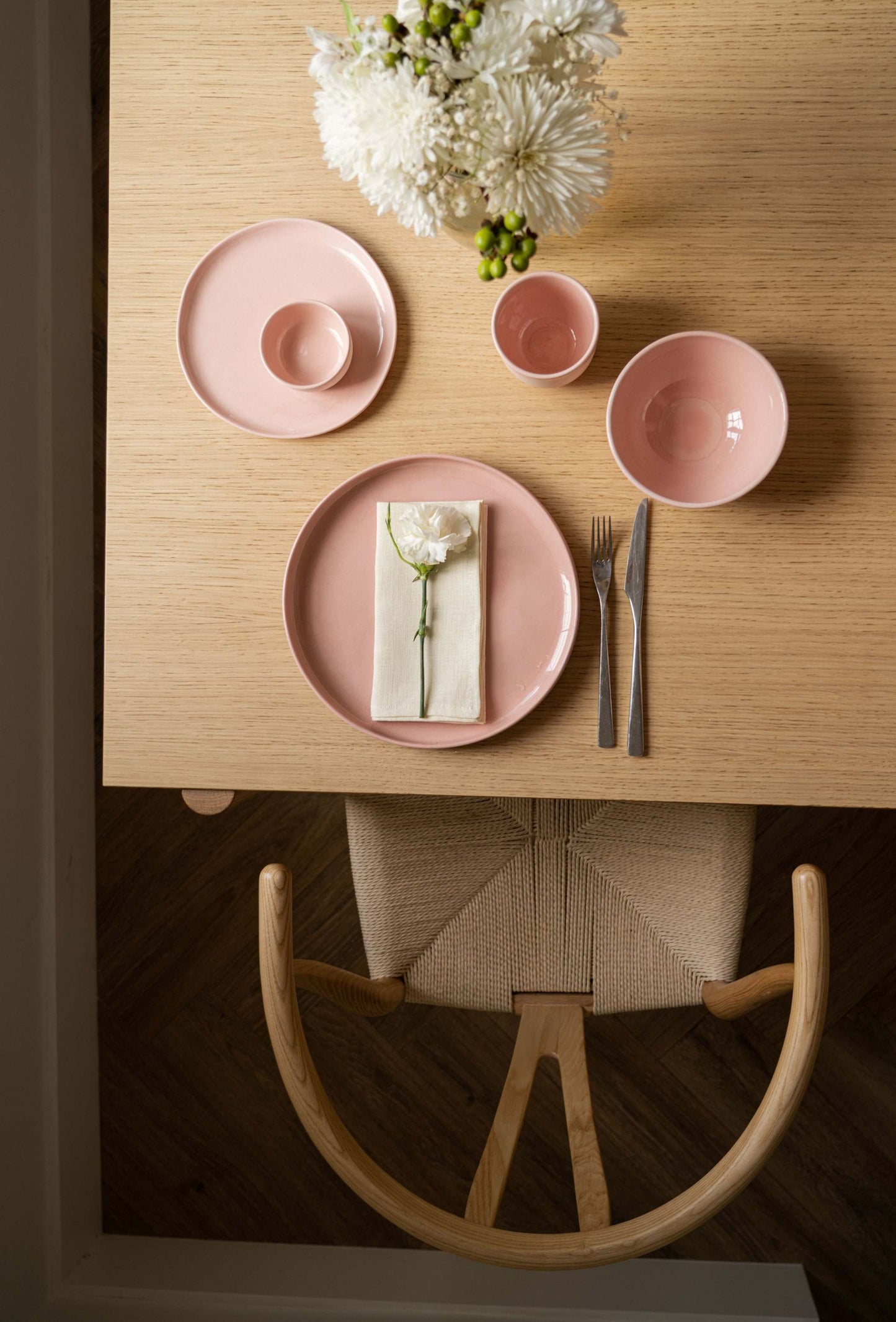 Handmade powder pink porcelain pinch bowl for condiments, food-safe and dishwasher safe