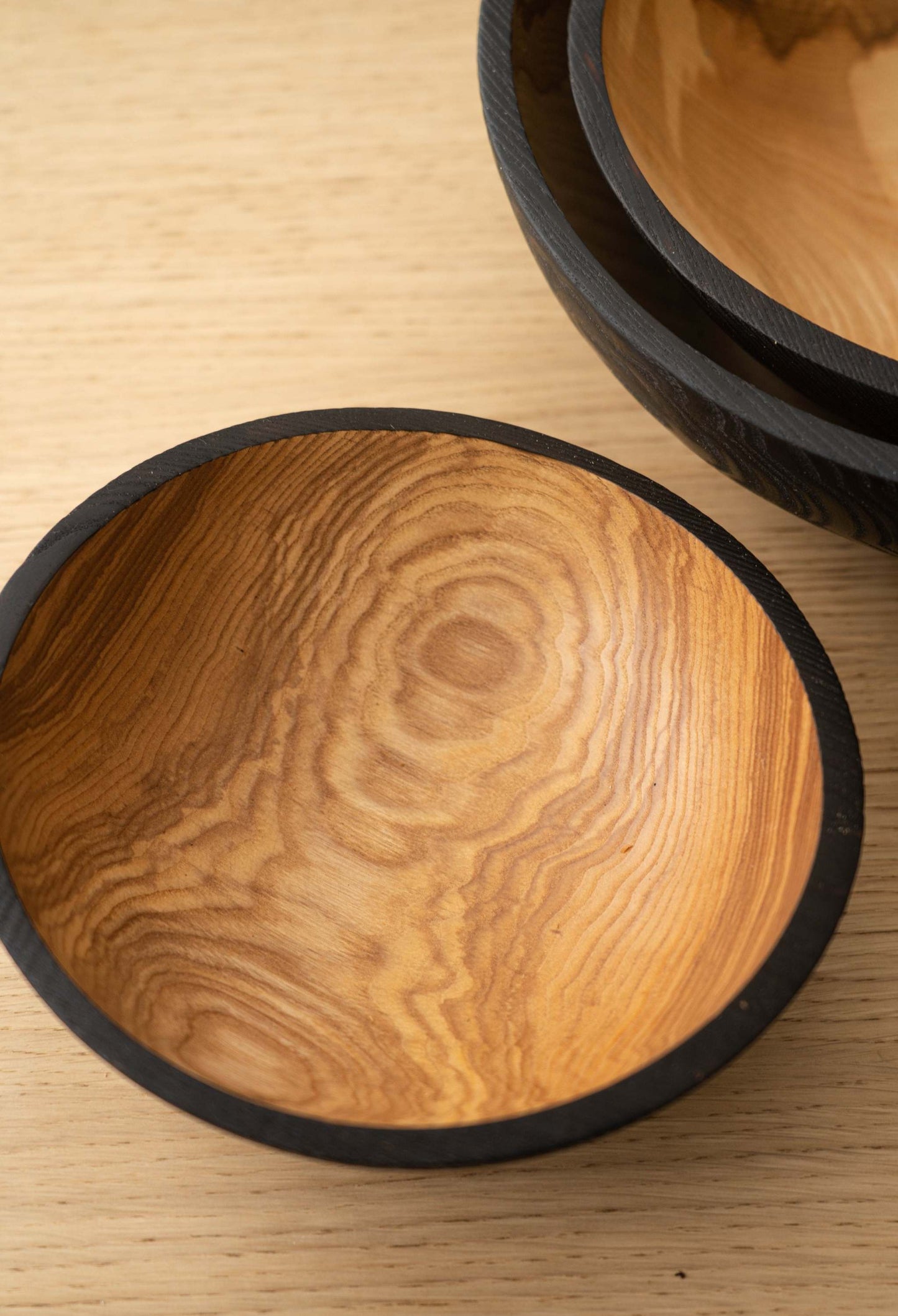 Half Charred Ash Wood Nesting Bowl Set