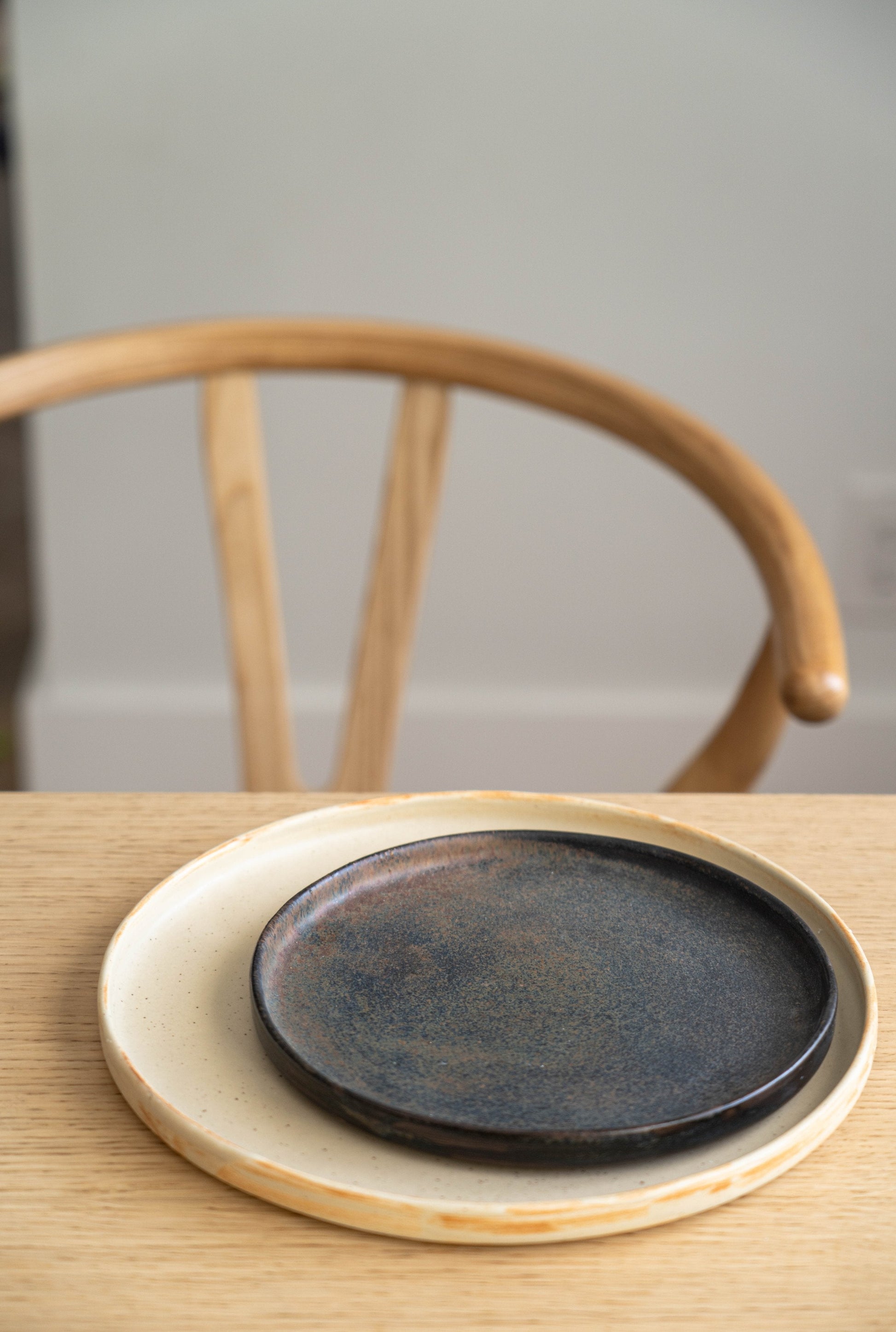 Handmade Beige Stoneware Dinner Plates