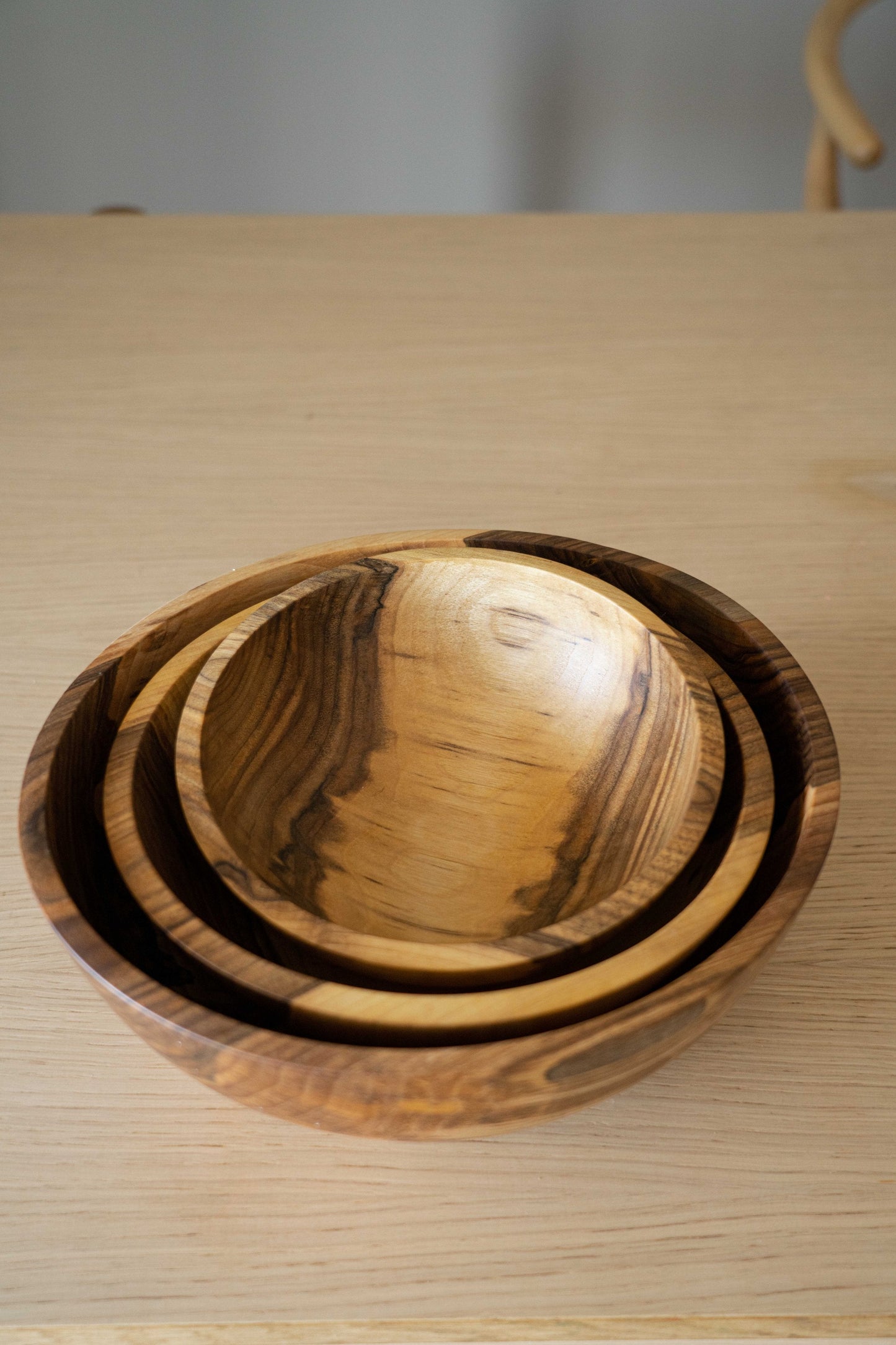 Hand carved walnut wood nesting bowl set with three sizes handcrafted in Ukraine