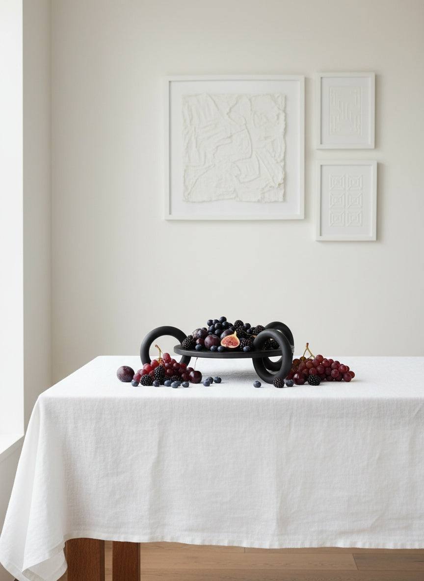 Handcrafted large serving platter Guculiya Trinity with black smoke-fired ceramic finish