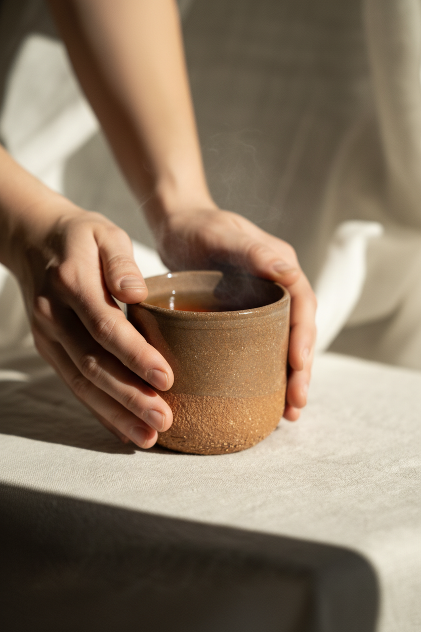 Handmade Small Coffee Cup – Rustic Pinkish Red Stoneware