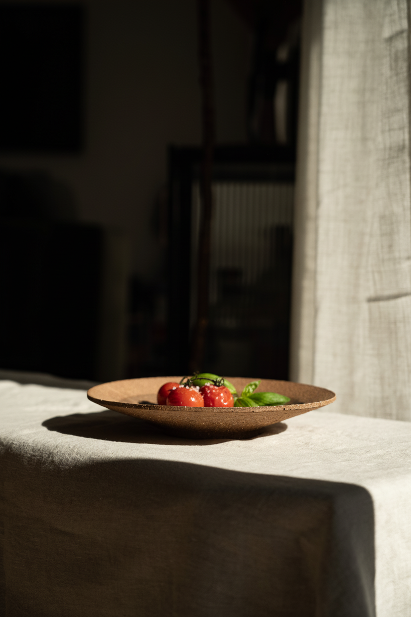 Handmade Stoneware Pedestal Plate — Pinkish Red with Speckles