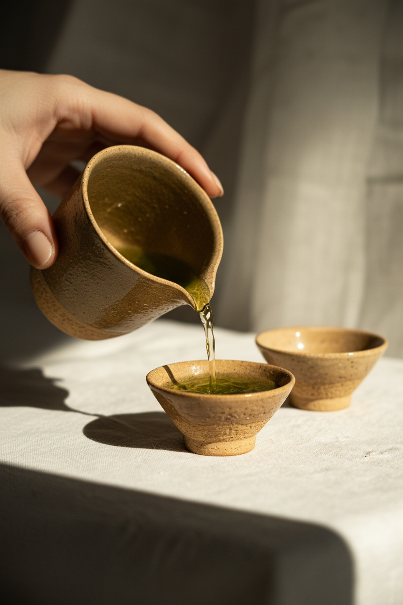 Handmade Stoneware Tea Pitcher (Chahai) – Yellow Speckles