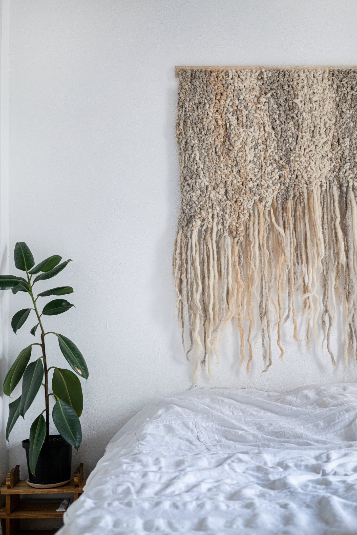 Handwoven wool wall hanging textured neutral colors made in Ukraine
