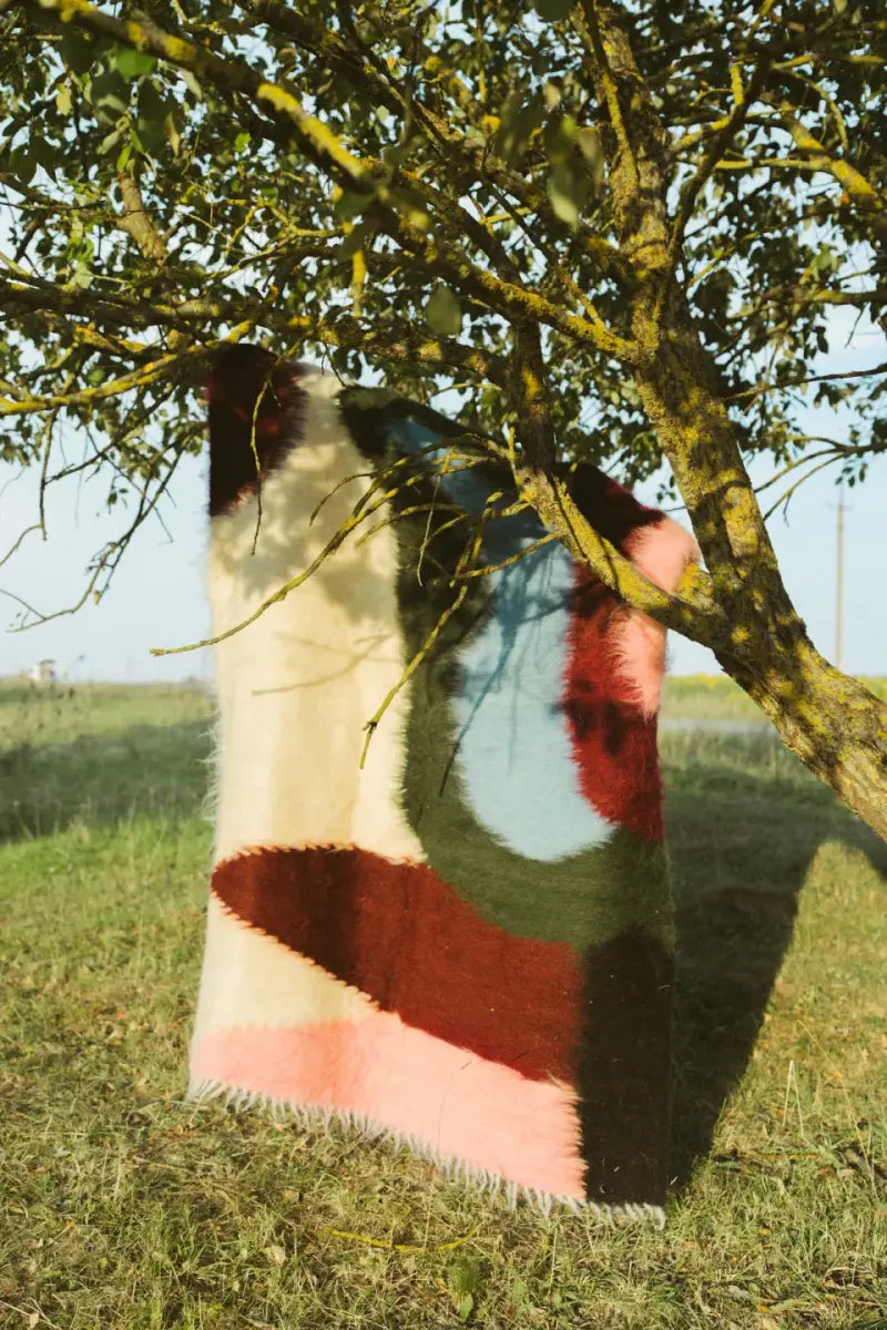 Multicolored Handwoven Wool Lizhnyk – Brushed Texture with Large Floral Motif