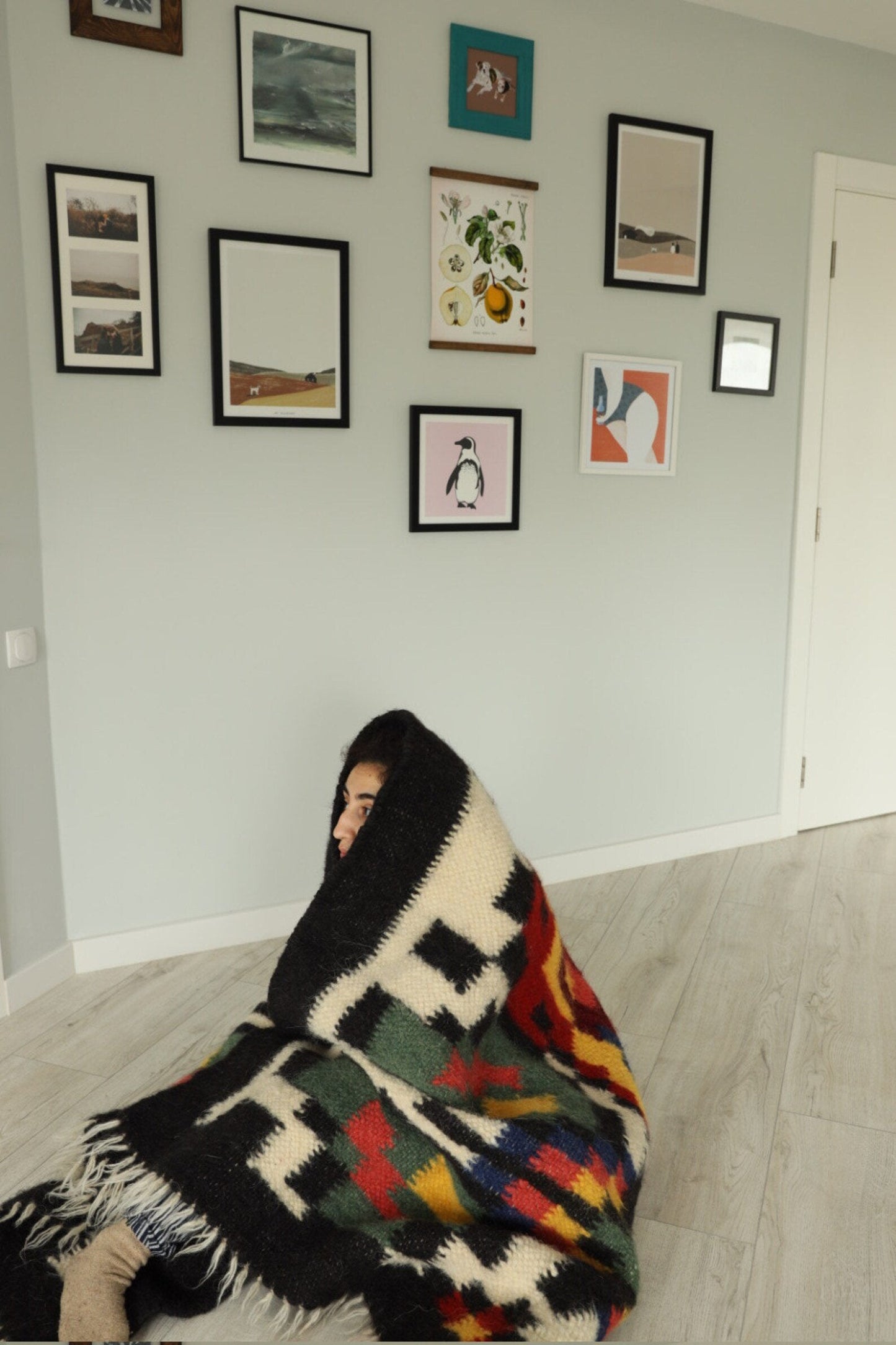 Handwoven Carpathian wool lizhnyk rug with traditional mountain patterns on an old loom