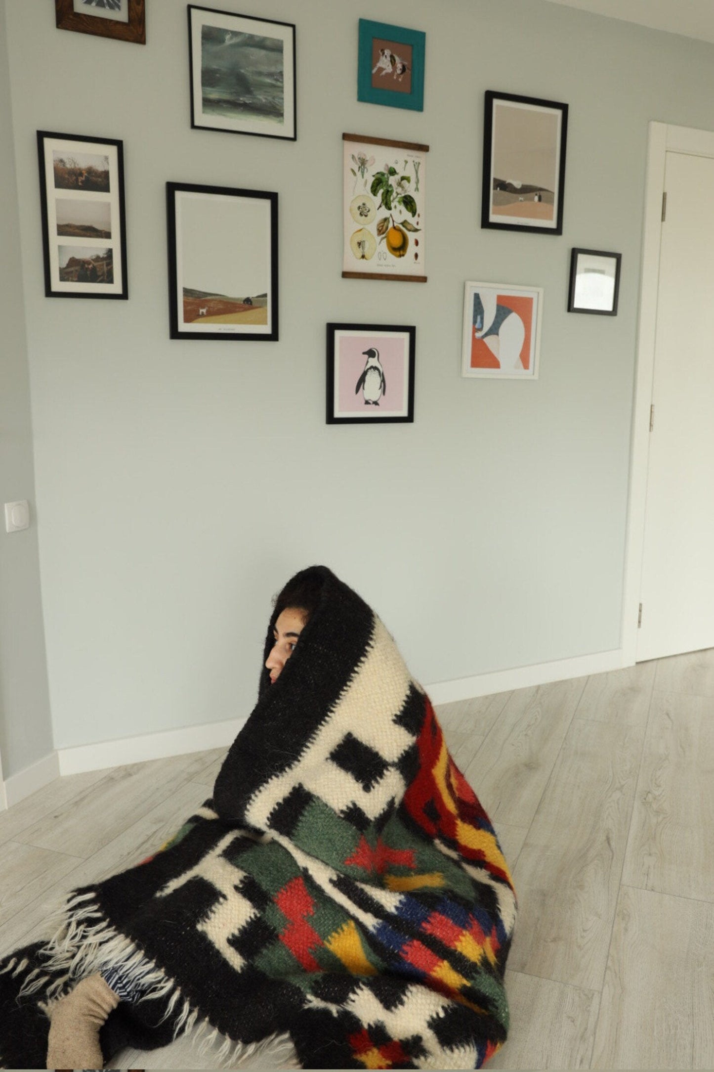 Handwoven Carpathian wool lizhnyk rug with traditional archival patterns made from 100% sheep wool