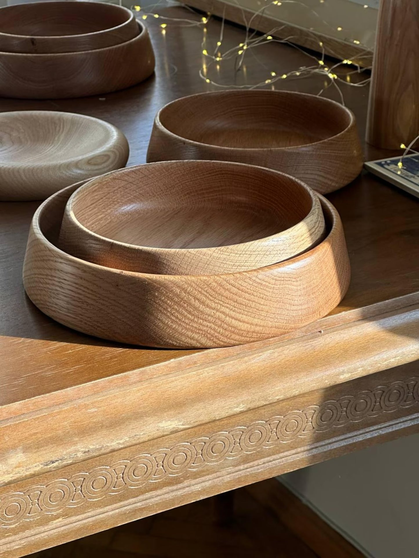 Hand Carved Wooden Plate with High Sides