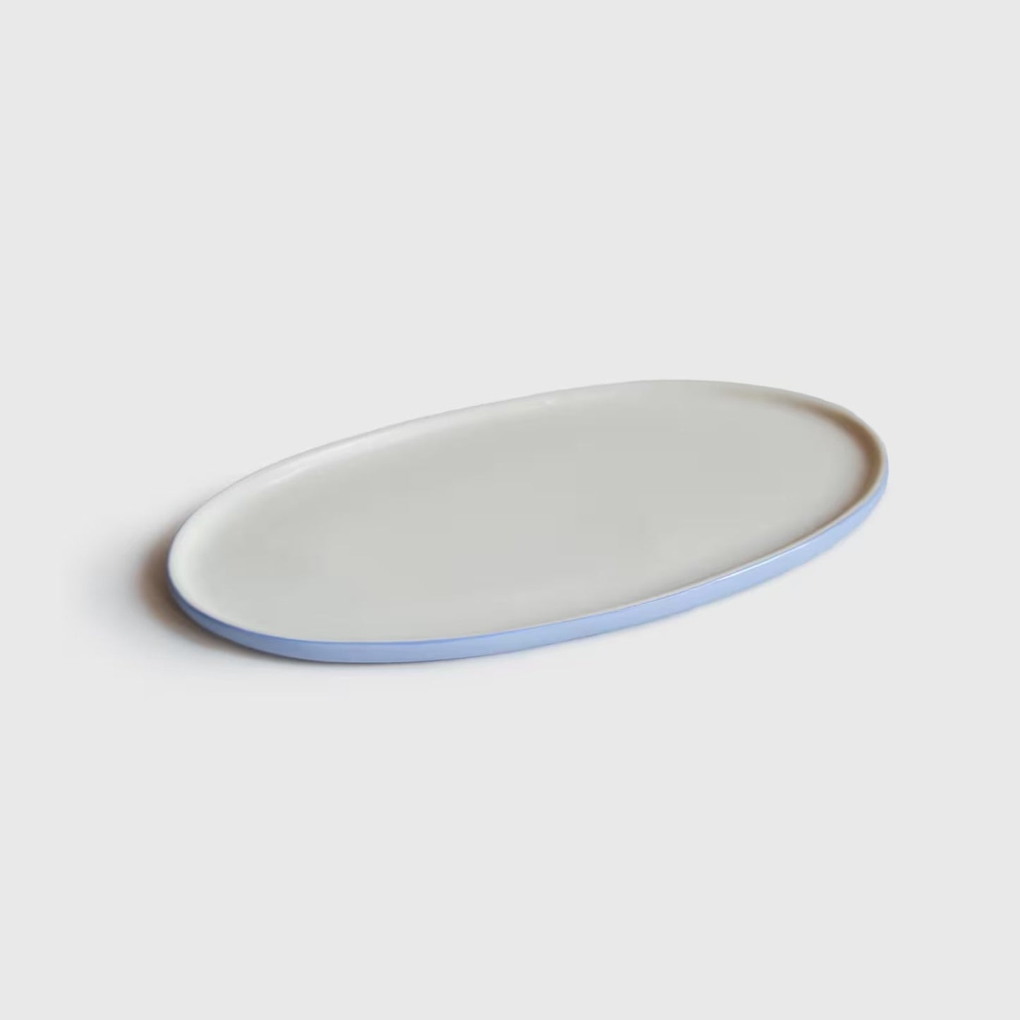 Handmade Porcelain Oval Serving Platter. Blue and Beige