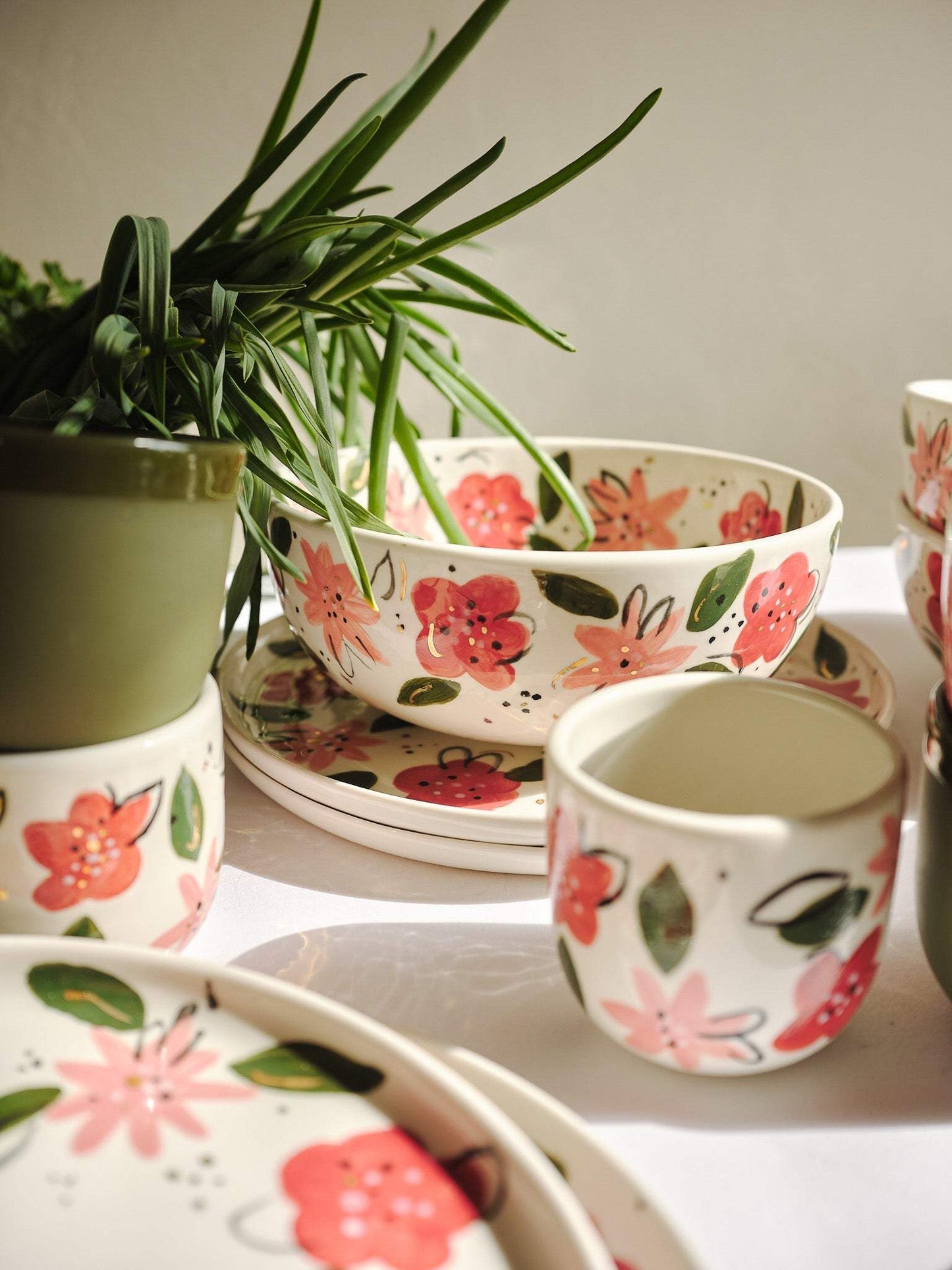 Hand-Painted Floral Salad Bowl