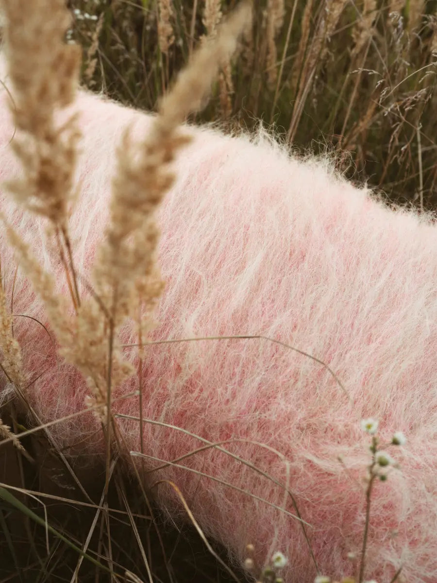 Pink Handwoven Wool Pillow – Brushed Texture