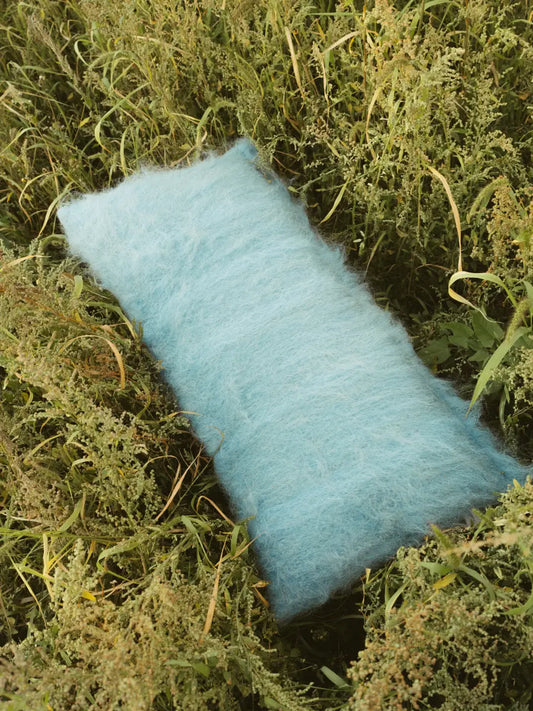 Sky Blue Handwoven Wool Pillow – Brushed Texture