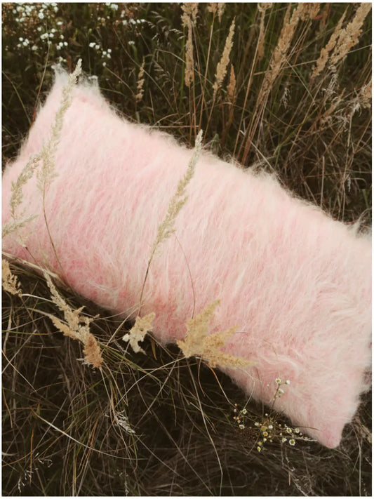 Pink Handwoven Wool Pillow – Brushed Texture