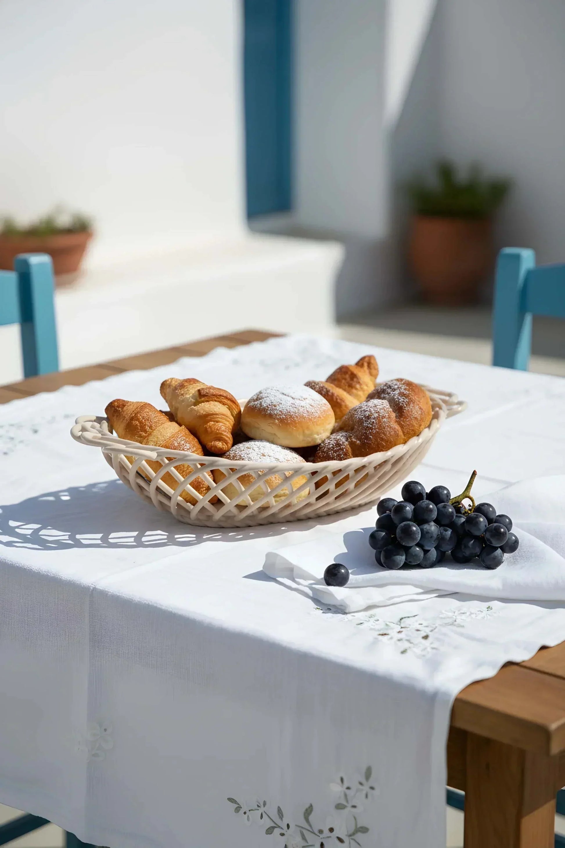 Ceramic Oval Basket - Handwoven Porcelain in White, Beige & Pink Glaze