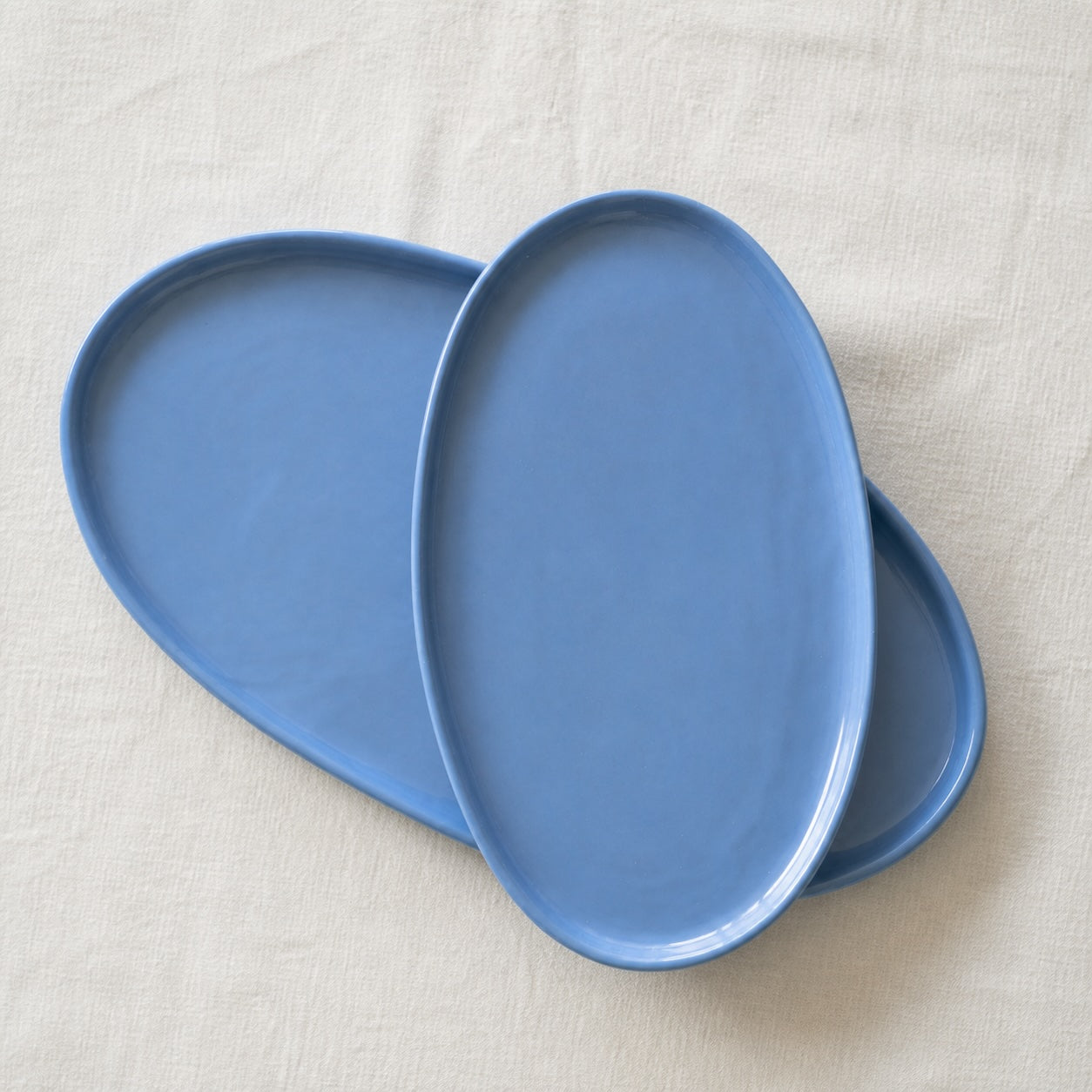 Handmade Oval Serving Platter. Forget-me-not Blue