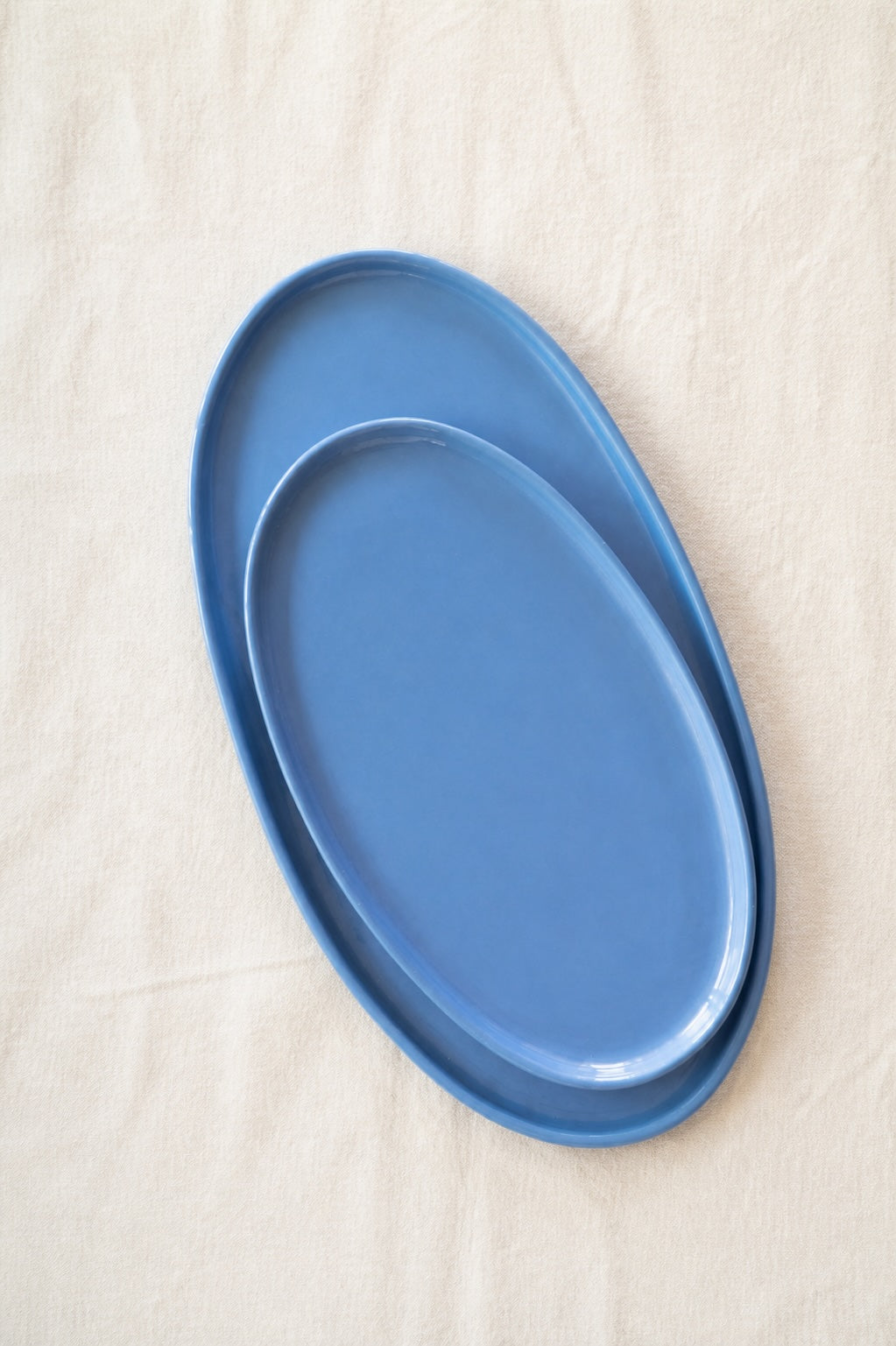 Handmade Oval Serving Platter. Forget-me-not Blue