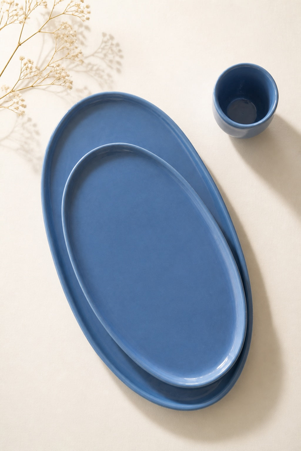 Handmade Oval Serving Platter. Forget-me-not Blue