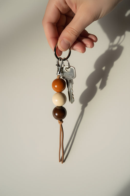 Handmade Ceramic Beaded Keychain in Dark Brown Tones