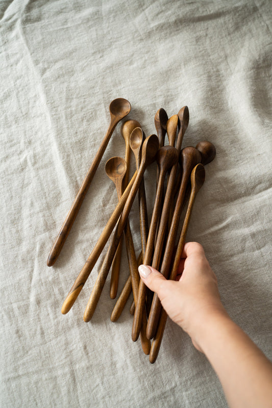 Hand Carved Walnut Wood Long Coffee Spoon