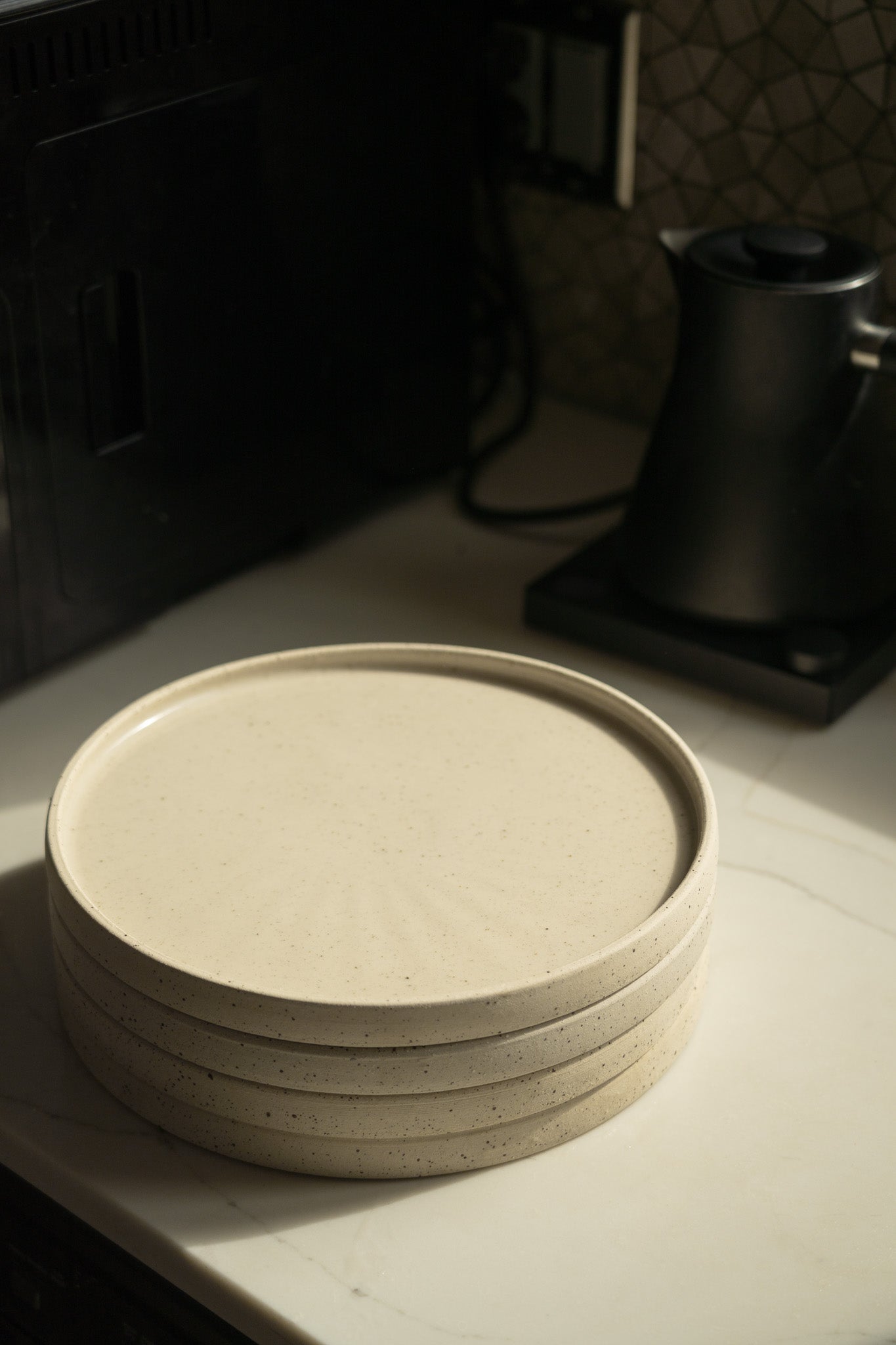 Handmade Stoneware Pedestal Plate — White with Speckles