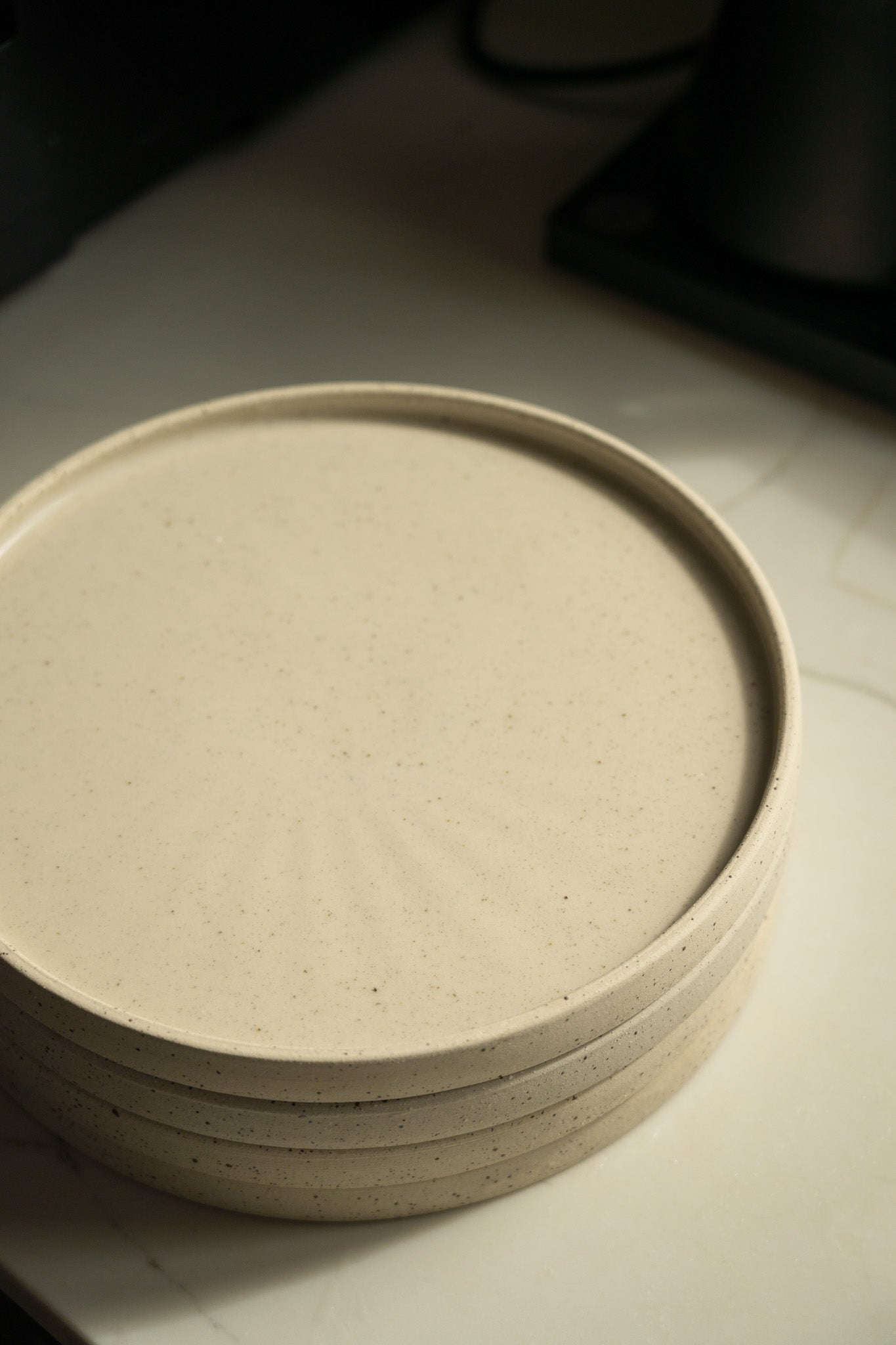 Handmade Stoneware Pedestal Plate — White with Speckles
