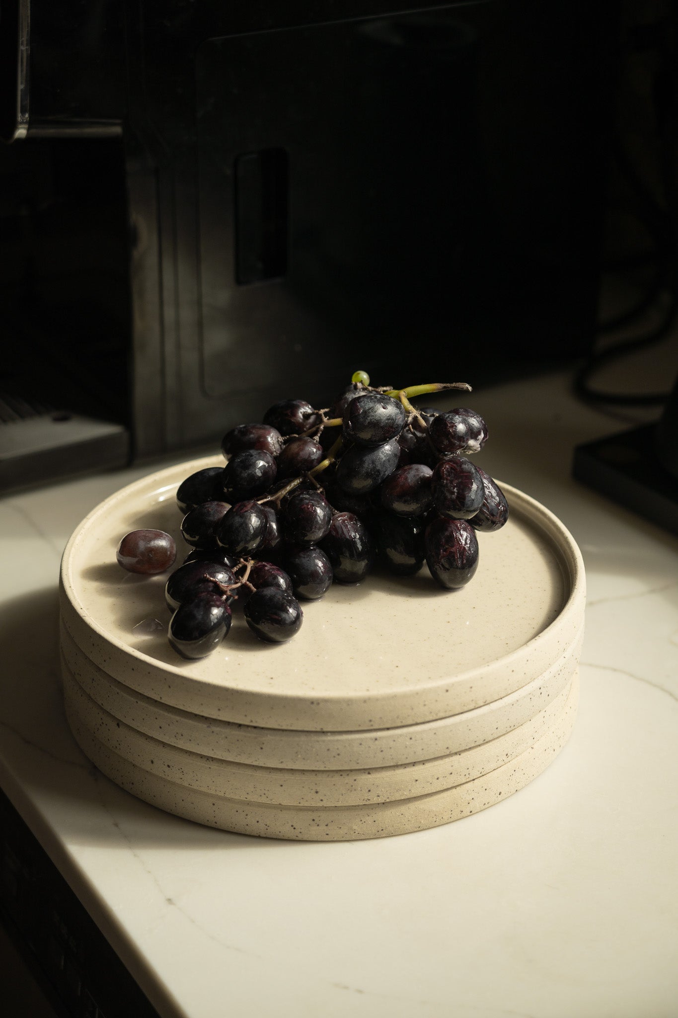 Handmade Stoneware Pedestal Plate — White with Speckles