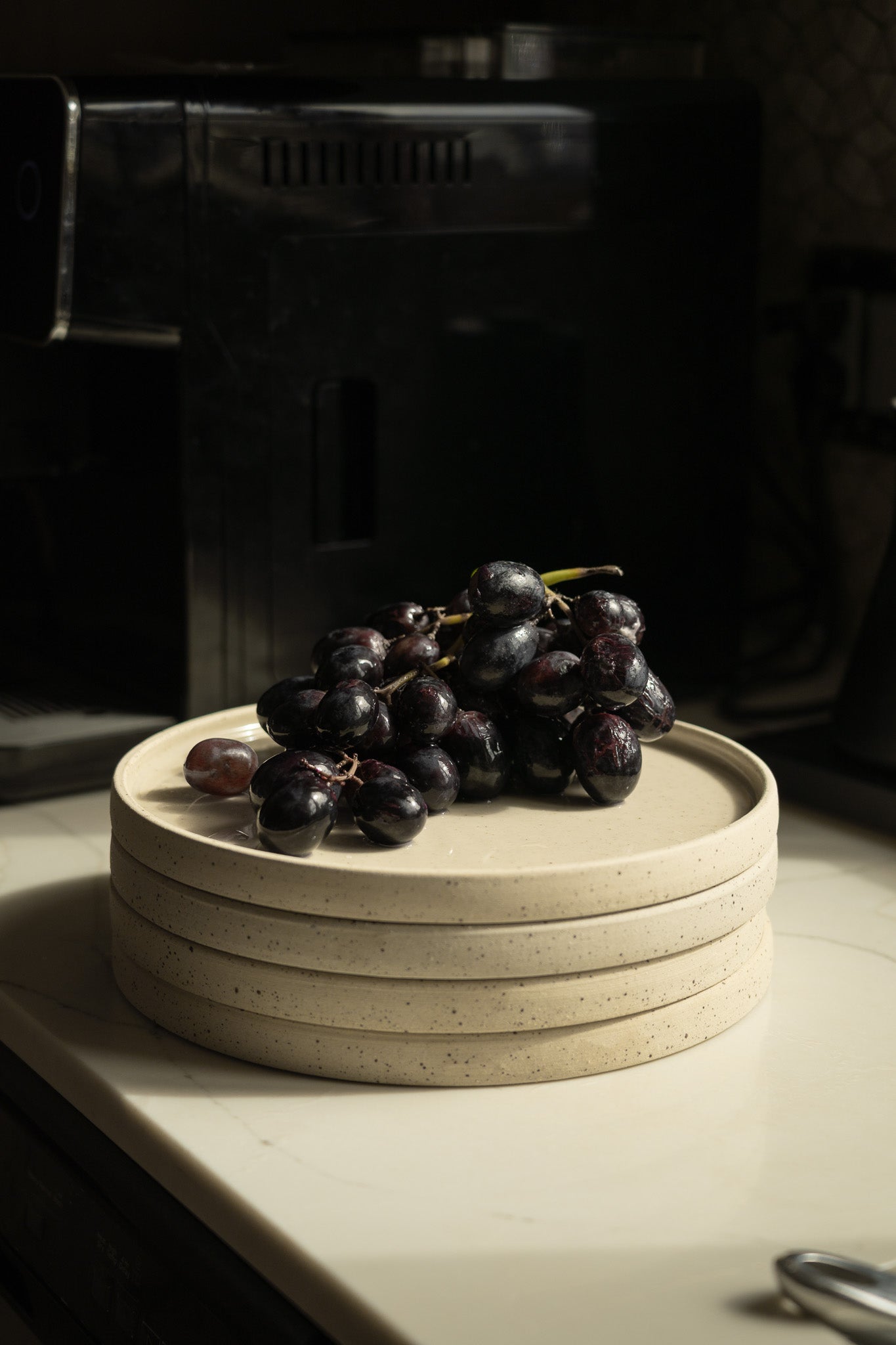 Handmade Stoneware Pedestal Plate — White with Speckles