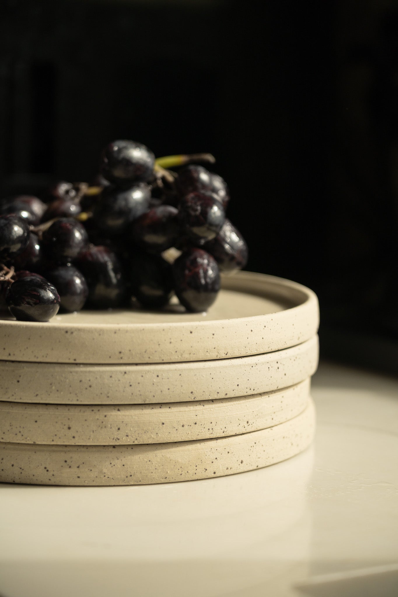 Handmade Stoneware Pedestal Plate — White with Speckles