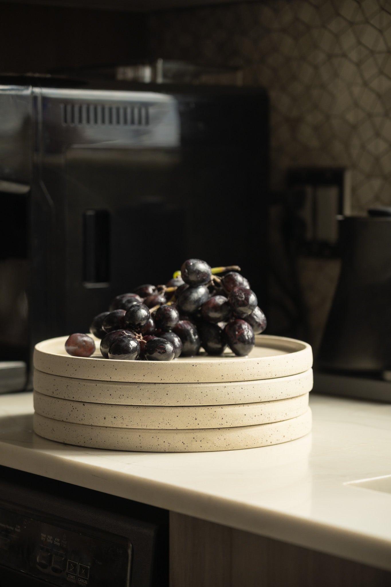 Handmade Stoneware Pedestal Plate — White with Speckles