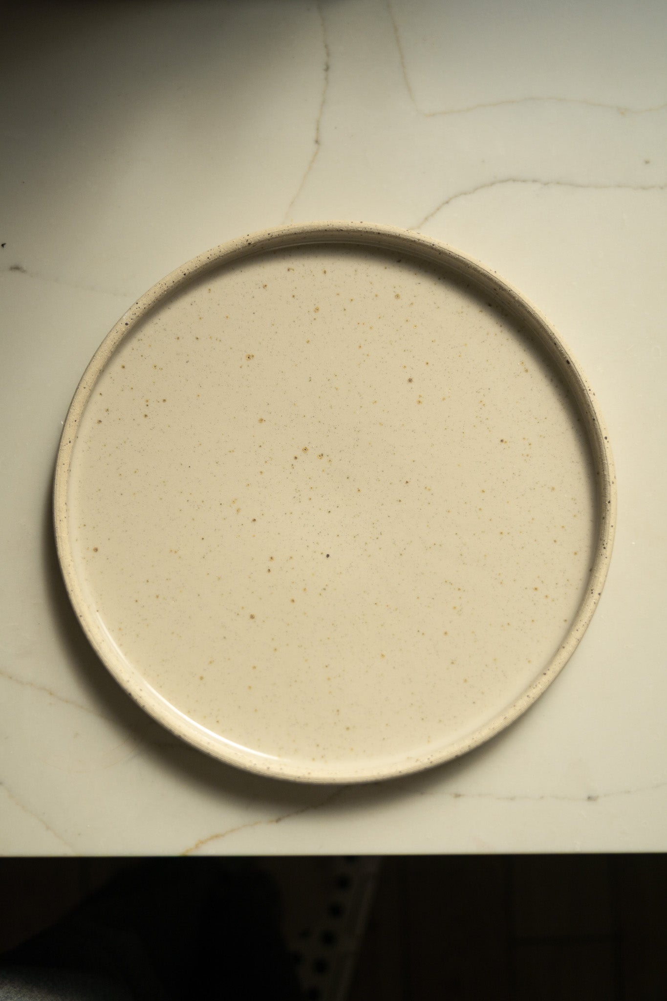 Handmade Stoneware Pedestal Plate — White with Speckles
