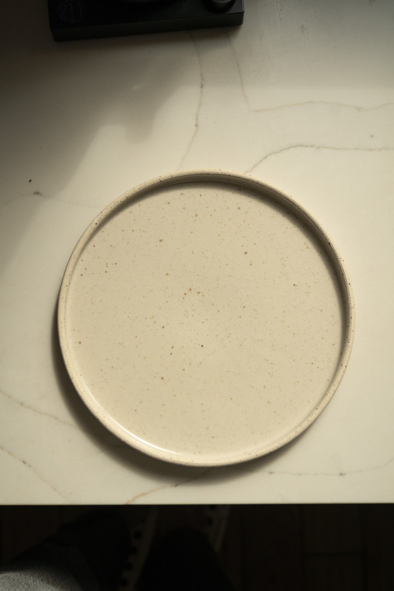 Handmade Stoneware Pedestal Plate — White with Speckles