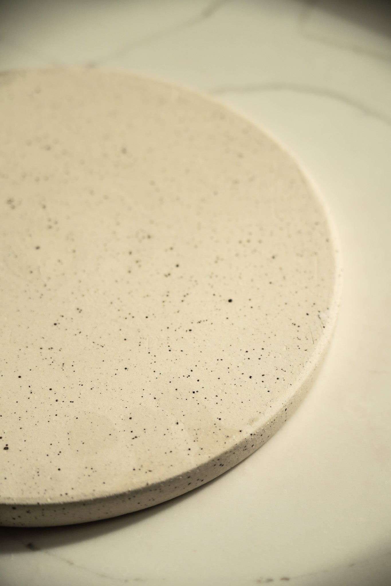 Handmade Stoneware Pedestal Plate — White with Speckles