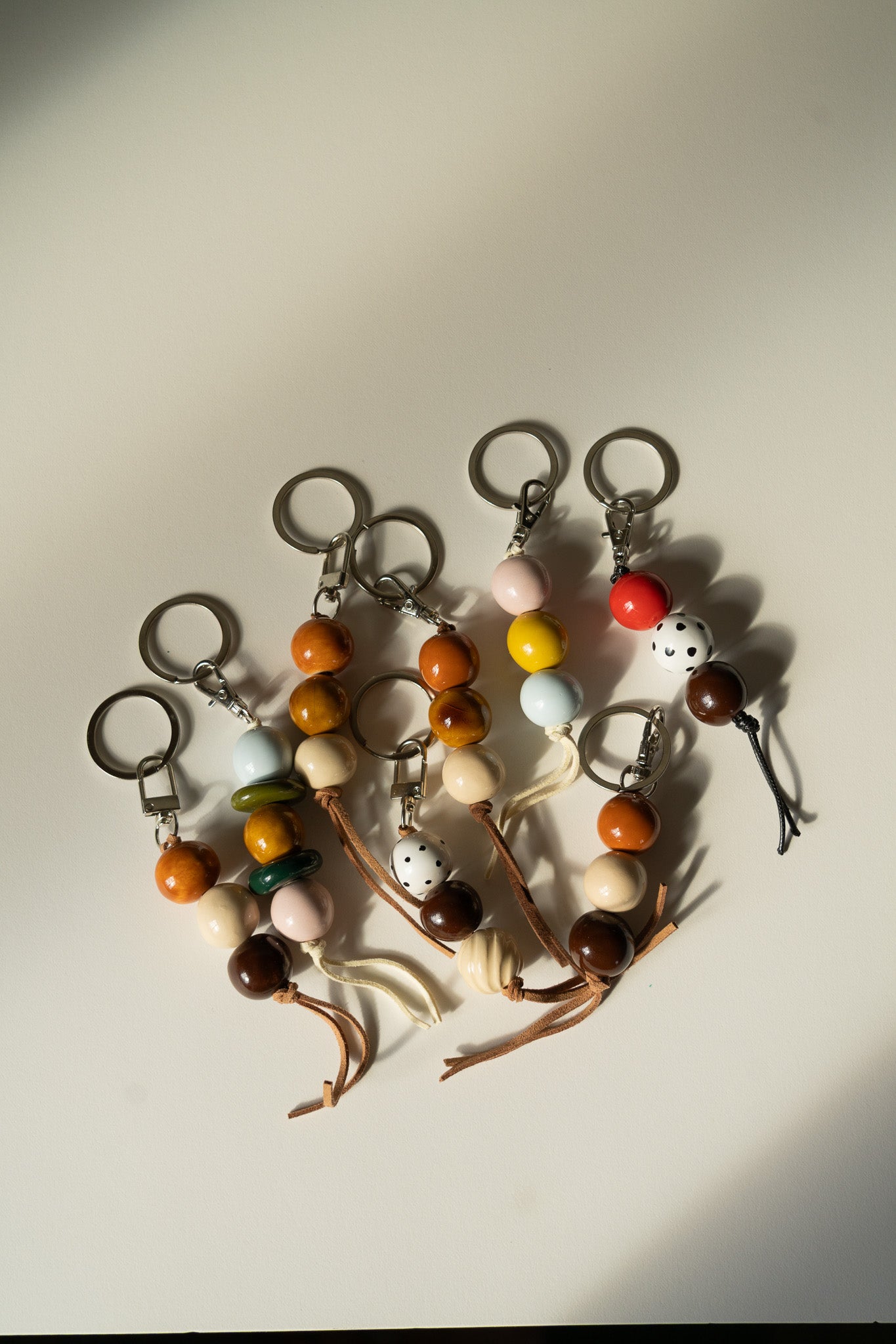Handmade Ceramic Beaded Keychain in Dark Brown Tones
