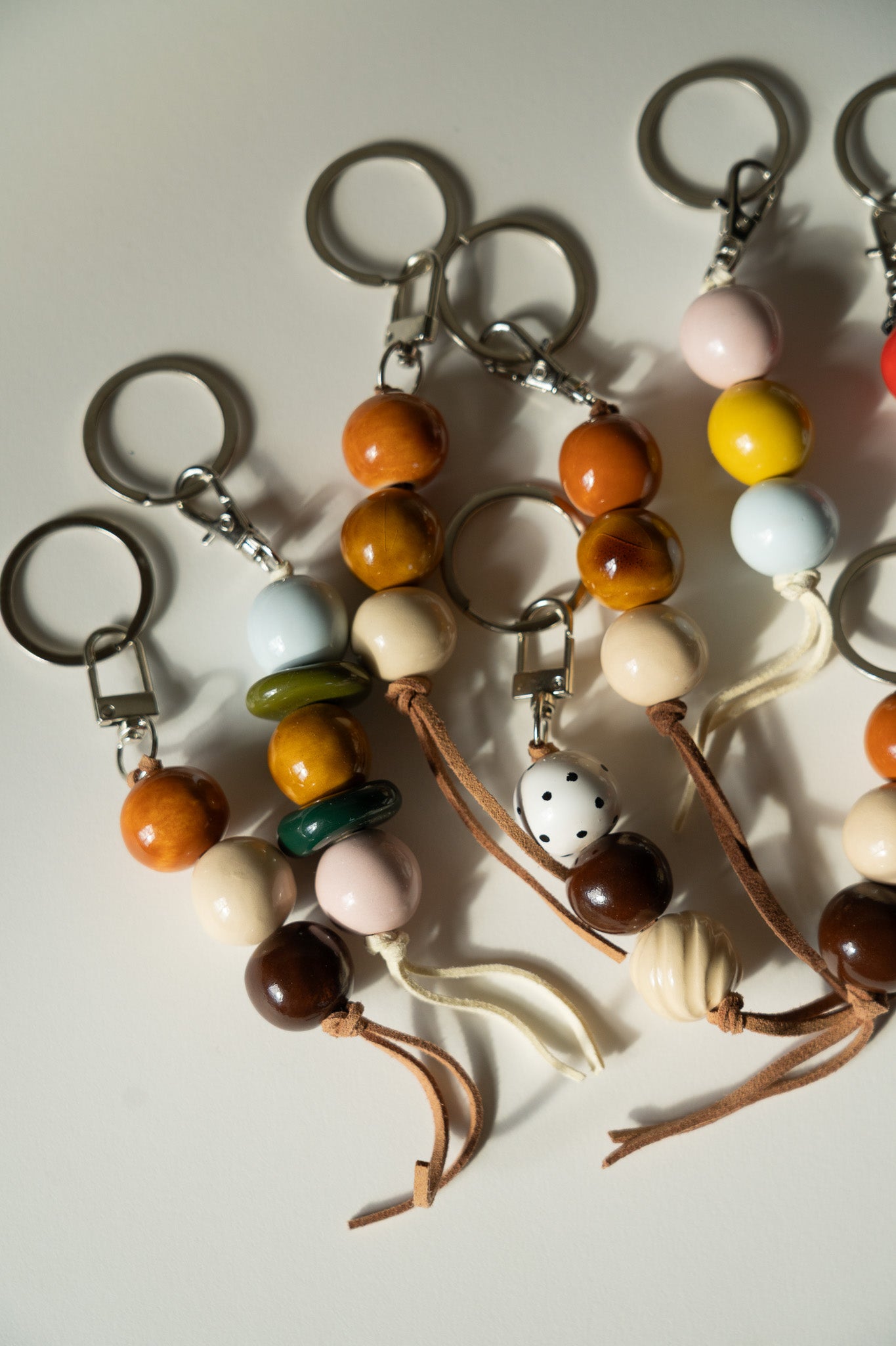 Handmade Ceramic Beaded Keychain in Dark Brown Tones