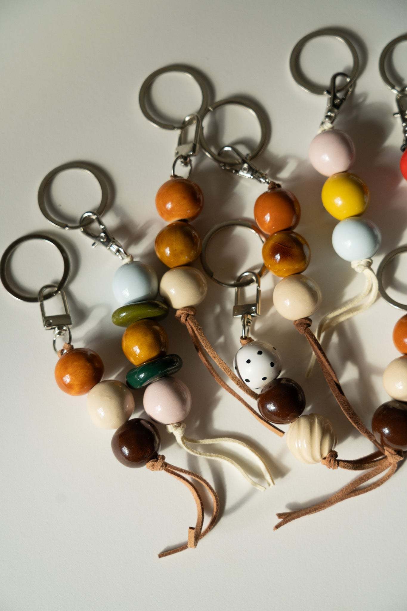 Ceramic Beaded Keychain - Handmade Porcelain Pastel Beads for Decor