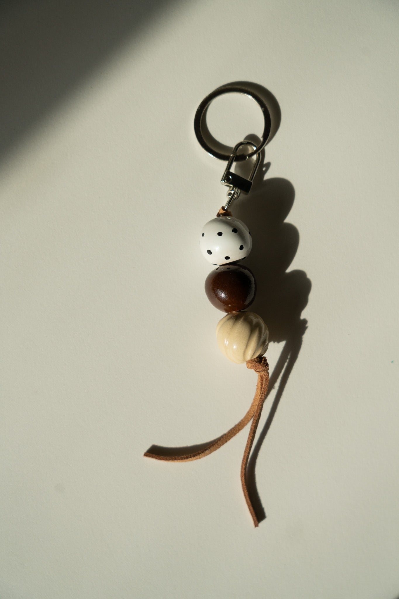 Handmade Ceramic Beaded Keychain in Warm Brown Tones