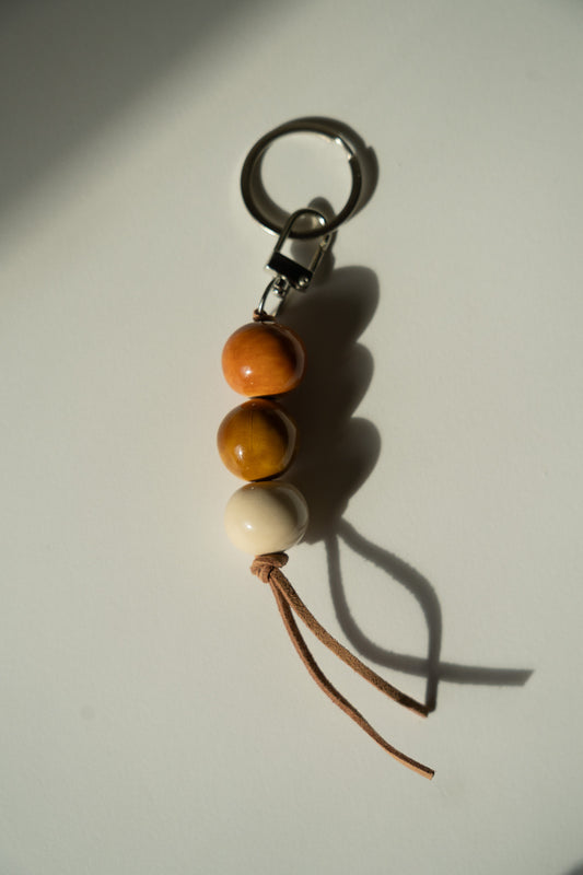 Handmade Ceramic Beaded Keychain in Warm Brown Tones