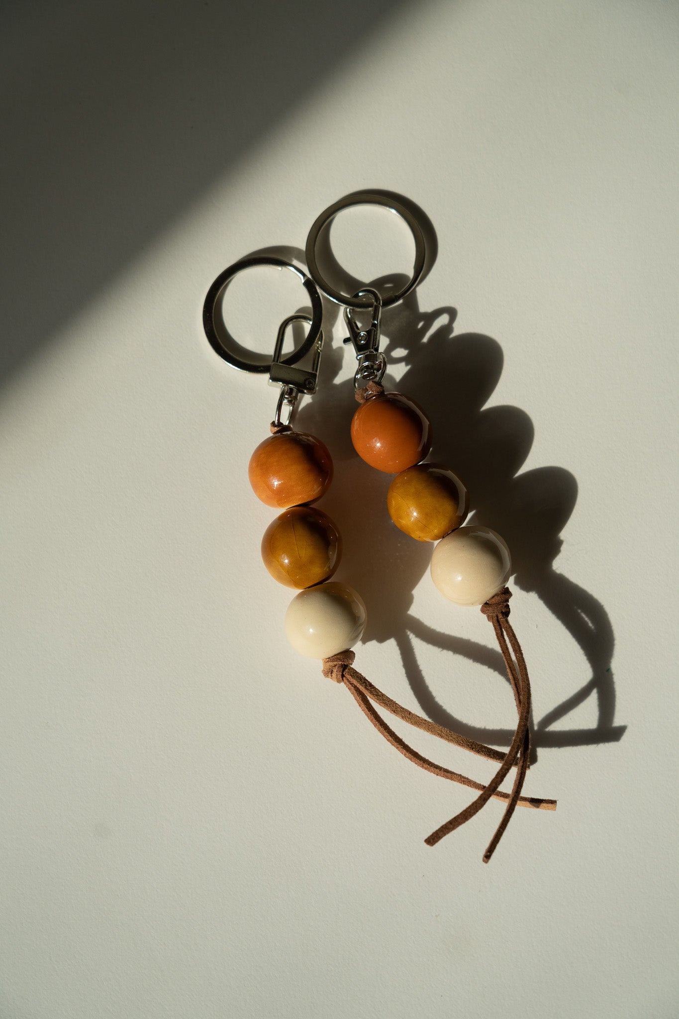 Handmade Ceramic Beaded Keychain in Warm Brown Tones