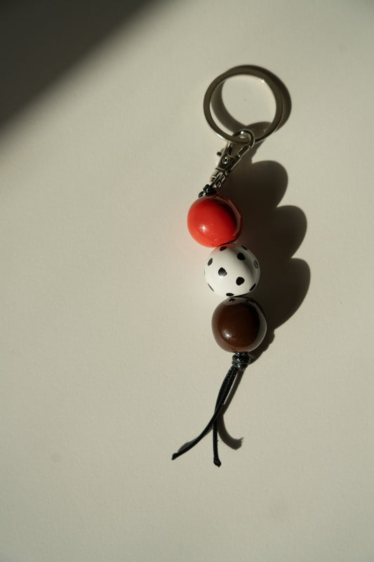 Handmade Ceramic Beaded Keychain in Brown and Red Tones