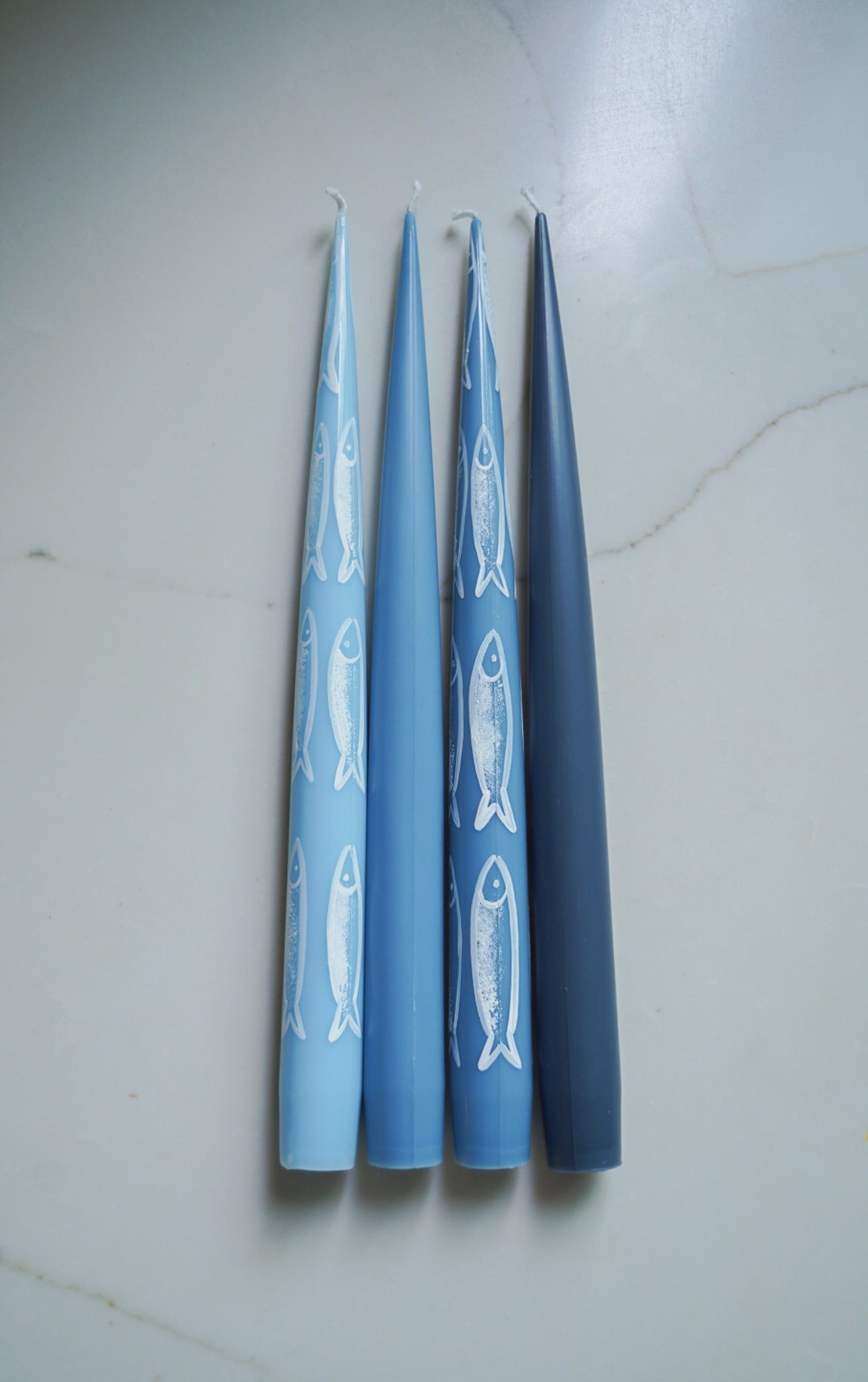 Hand-Painted Taper Candle Set – Sardines