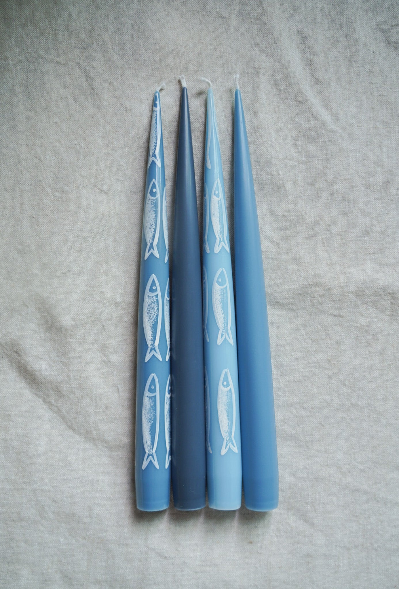 Hand-Painted Taper Candle Set – Sardines