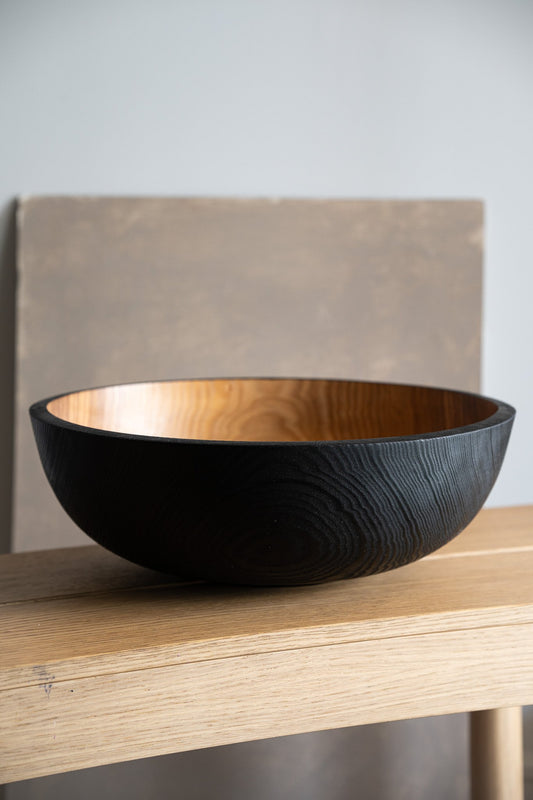 Hand Carved Extra Large Half Charred Wooden Bowl