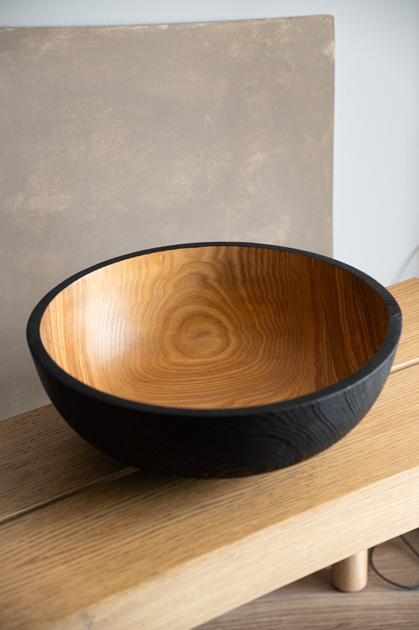 Hand Carved Extra Large Half Charred Wooden Bowl