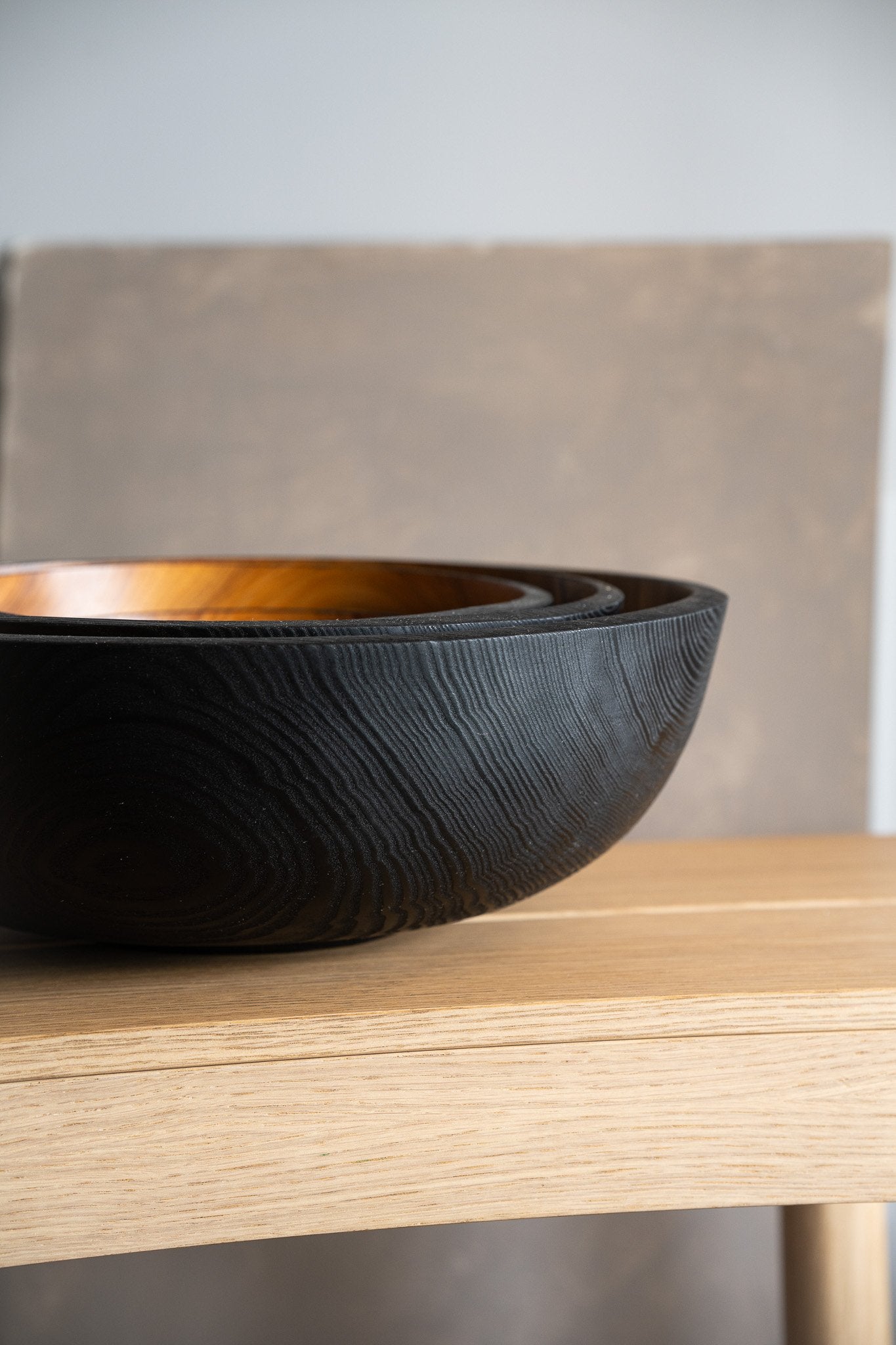 Hand Carved Extra Large Half Charred Wooden Bowl