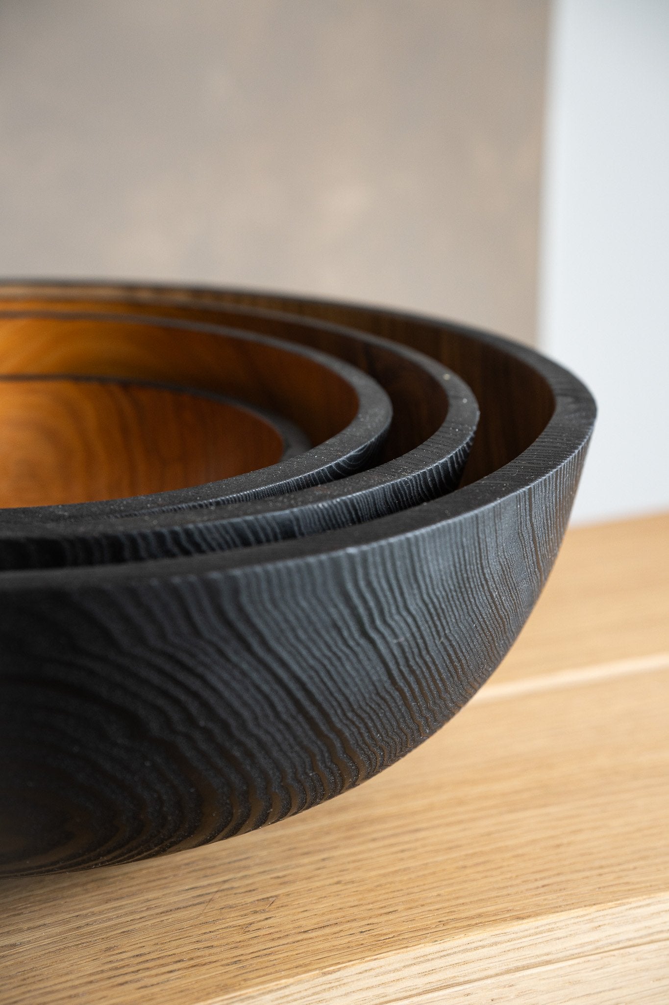 Hand Carved Extra Large Half Charred Wooden Bowl