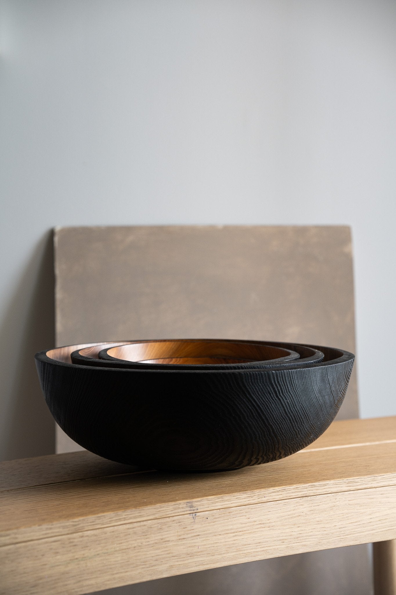 Hand Carved Extra Large Half Charred Wooden Bowl